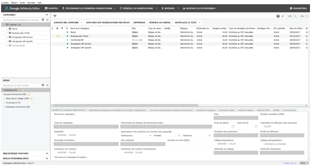 Interface AdWords Editor 12