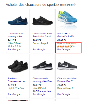 Aperçu de la notation sur Google Shopping