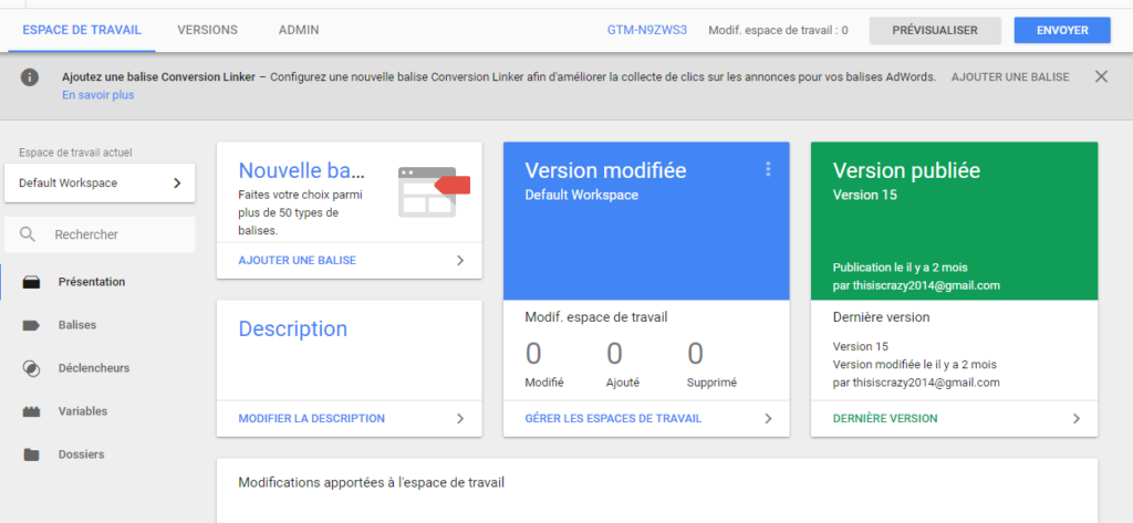 Aperçu Google Tag Manager