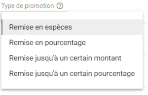 type de promotion dépliant google adwords extension prix