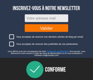 Autre exemple de formulaire d'inscription à des newsletters conforme rgpd