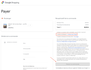 Payer sur l'interface Shopping Actions