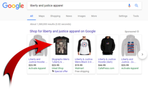 Showcase Shopping Ads apparaissant sur Google