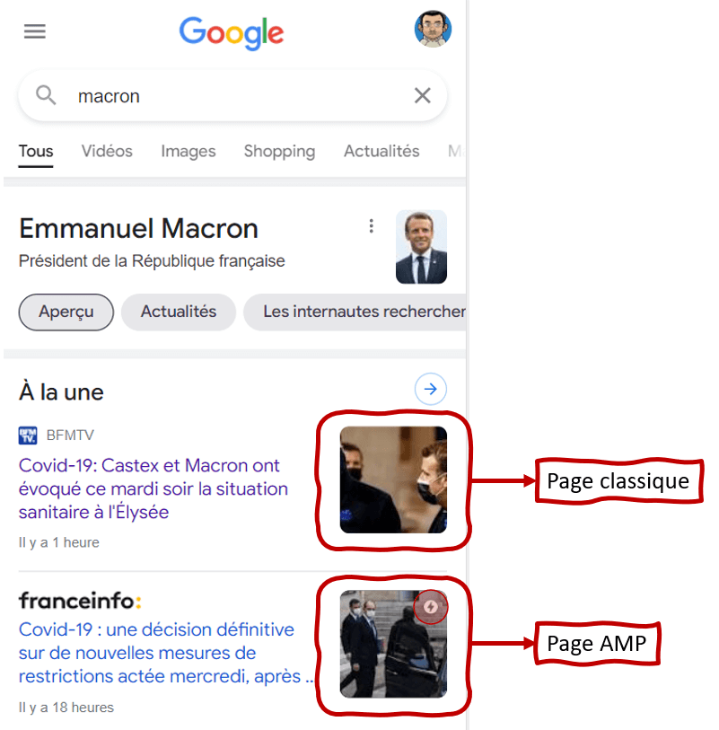 exemple amp sur Google