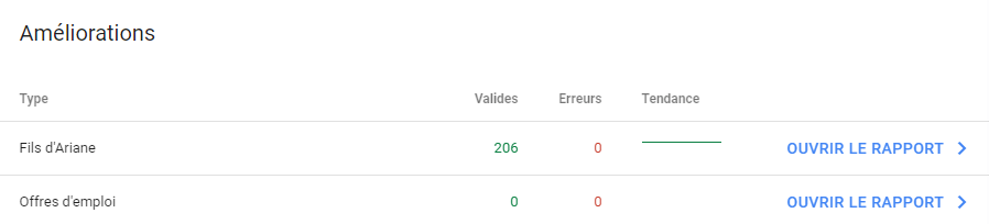 Améliorations détectées par Google Search Console