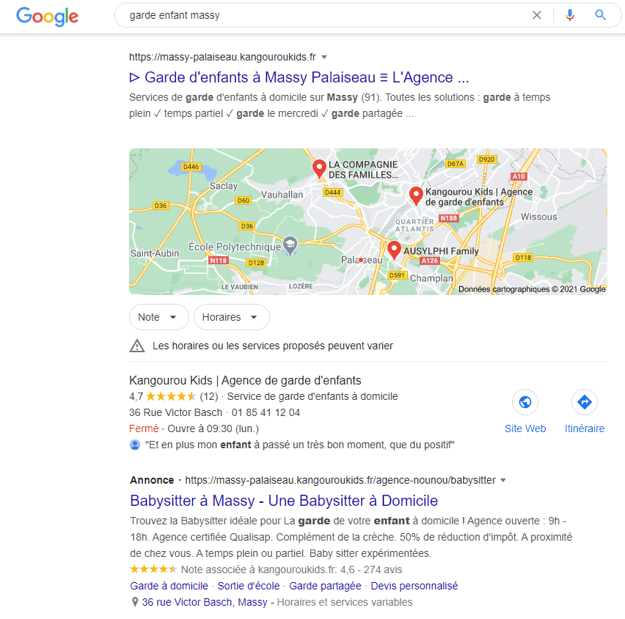 affichage page de résultats seo sea pack local