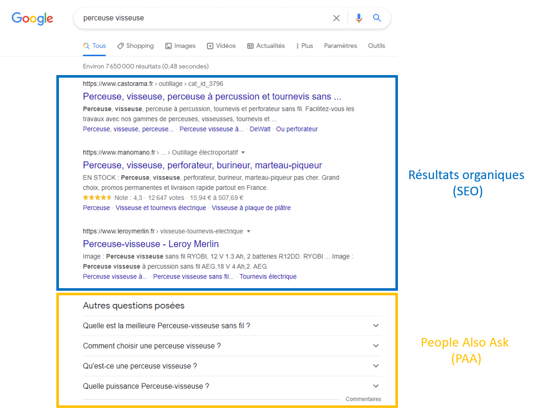 page résultat google