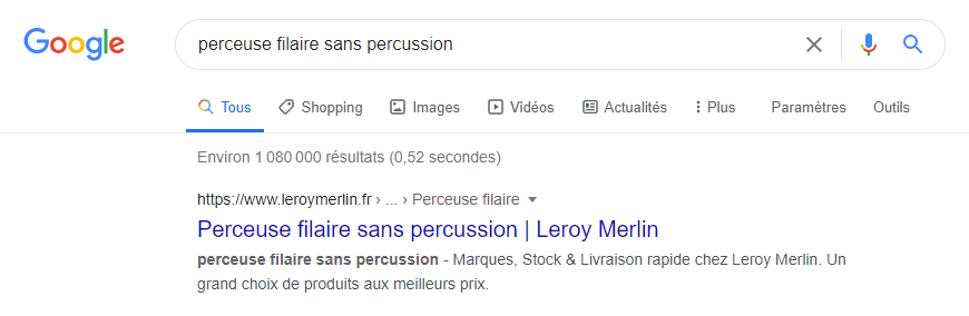 exemple de résultats de recherche sans site links