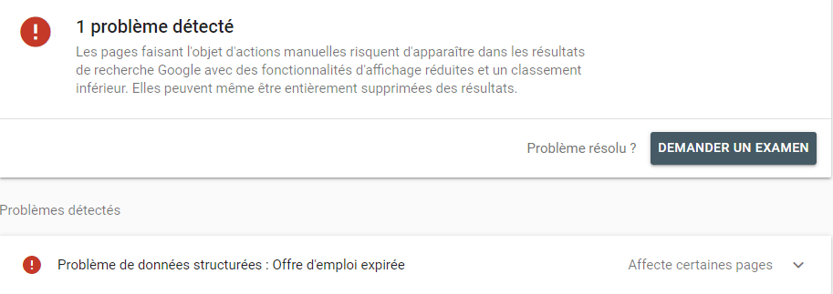 problèmes détectés par Google