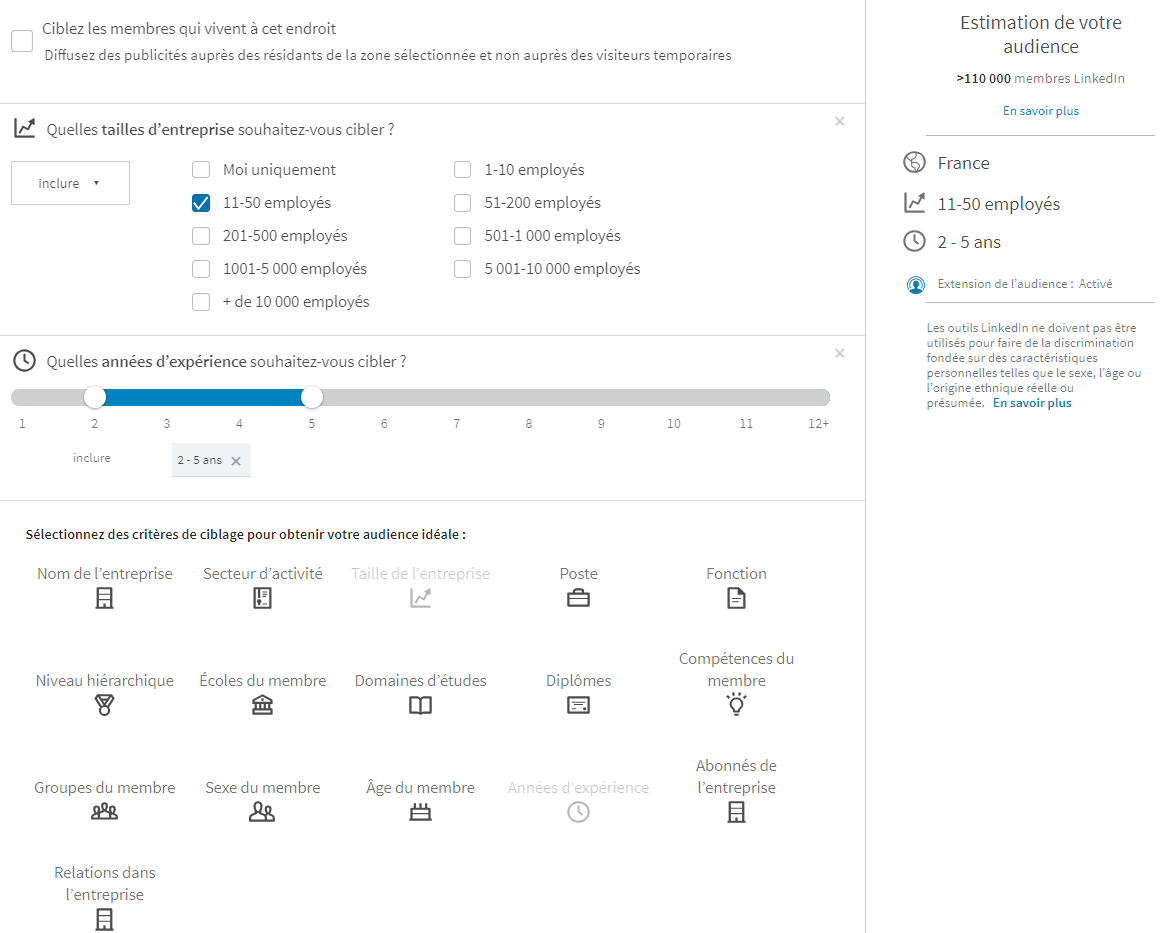 Linkedin ads - critères de choix